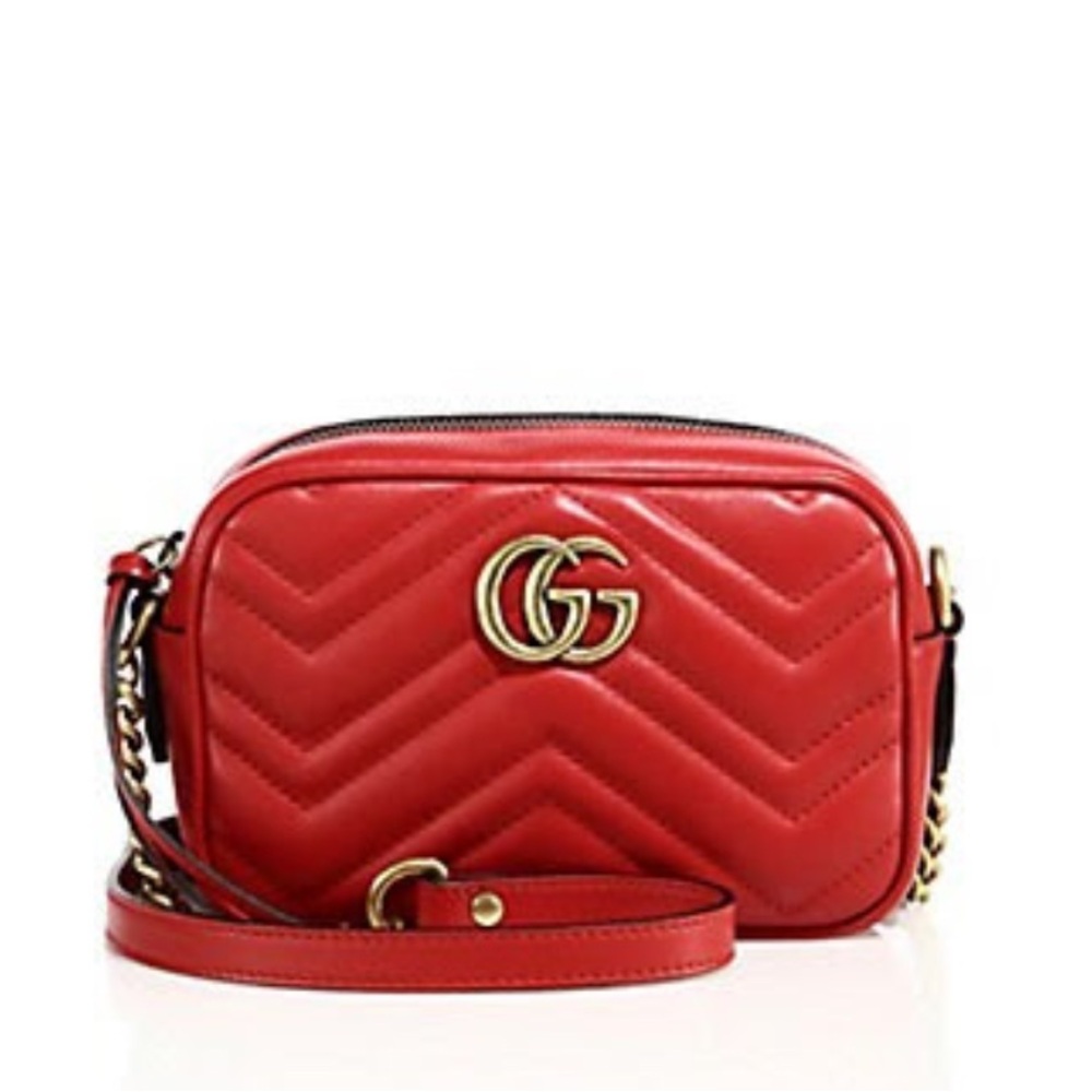 GUCCI Mini Chevron Leather Camera Bag in Red